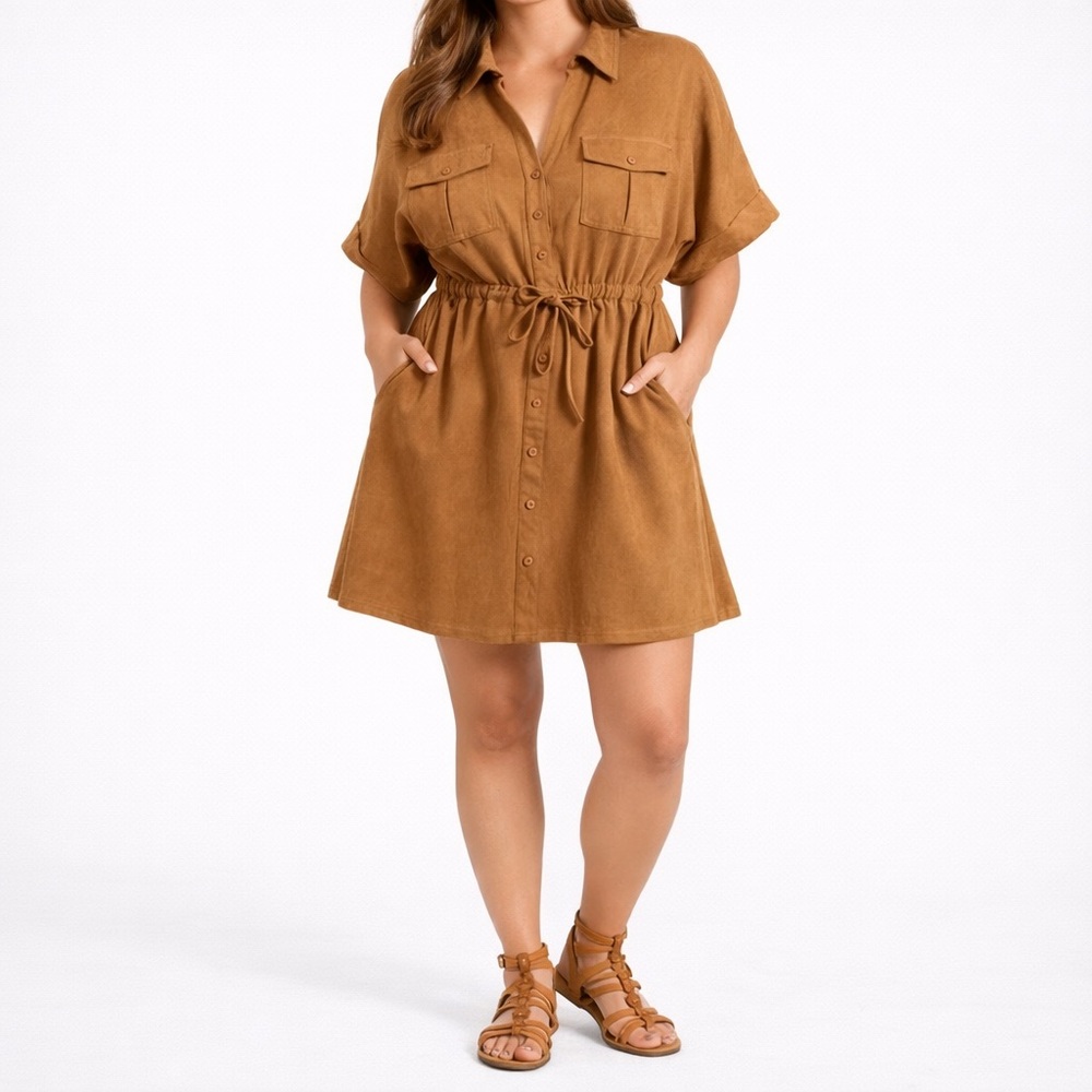 Lulus Dress Womens XL Brown Suede Mini ALWAYS ENDEARING Kimono Boho Chic Safari
